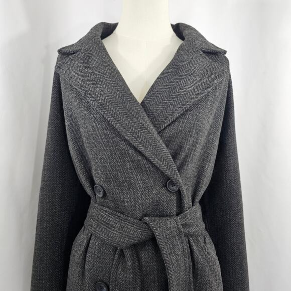 The Drop Jessy Grey Herringbone Double Breasted Long Overcoat Women's Size L NWT - Picture 3 of 16